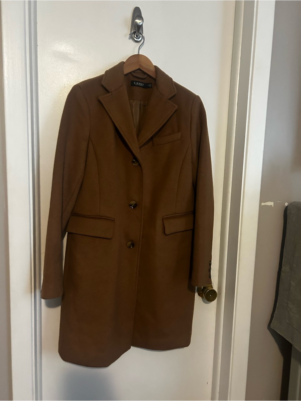 Lauren Ralph Lauren Women's Camel Wool-Blend Single-Breasted Walker Coat Size 6
